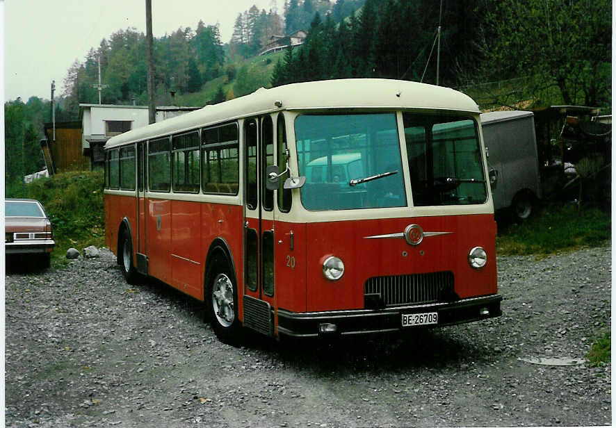 (002'005) - AFA Adelboden - Nr. 20/BE 26'709 - FBW/T�scher (ex P 25'501) im Oktober 1987 in Adelboden, Margeli