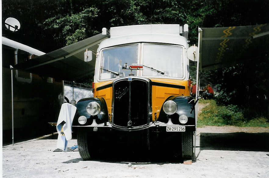 (025'412) - Langenegger A., W�denswil - ZH 291'216 - Saurer/Krapf (ex Tscharner, Thusis) am 15. August 1998 in Heitenried, Sensegraben