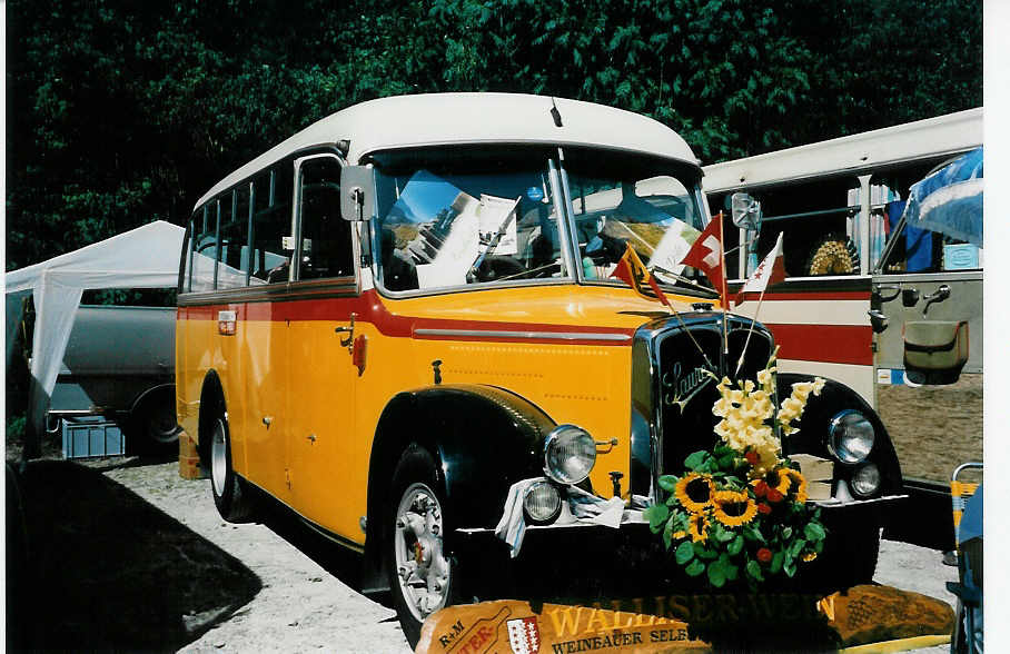 (025'430) - Suter, Savi�se - VS 6045 - Saurer/Lauber (ex Humbert-Droz, Ligni�res; ex P 21'016; ex Pache+Helfer, Colombier) am 15. August 1998 in Heitenried, Sensegraben