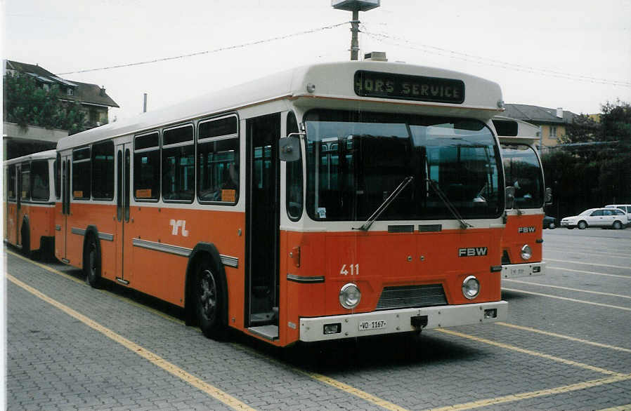 (025'636) - TL Lausanne - Nr. 411/VD 1167 - FBW/Hess am 22. August 1998 in Lausanne, D�p�t Borde