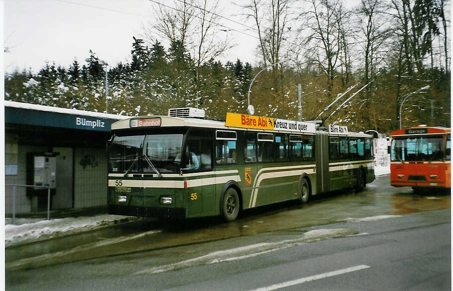 (029'332) - SVB Bern - Nr. 55 - FBW/Gangloff Gelenktrolleybus am 16. Februar 1999 in Bern, B�mpliz