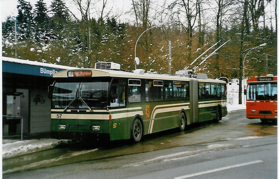 (029'401) - SVB Bern - Nr. 57 - FBW/Hess Gelenktrolleybus am 16. Februar 1999 in Bern, B�mpliz