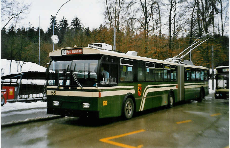 (029'410) - SVB Bern - Nr. 56 - FBW/Hess Gelenktrolleybus am 19. Februar 1999 in Bern, B�mpliz
