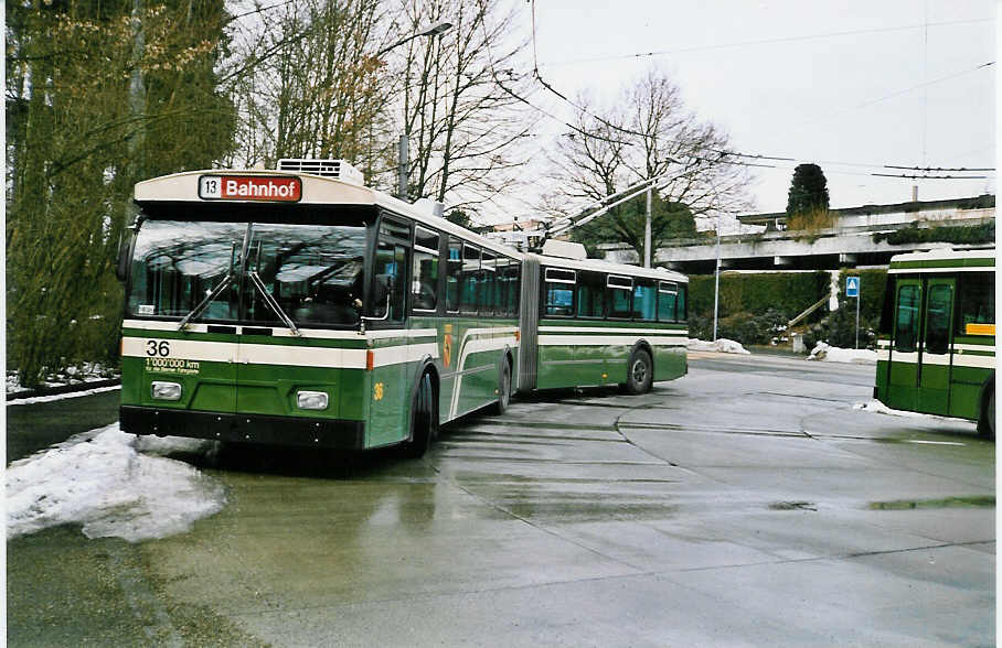 (029'734) - SVB Bern - Nr. 36 - FBW/R&J Gelenktrolleybus am 1. M�rz 1999 in Bern, B�mpliz