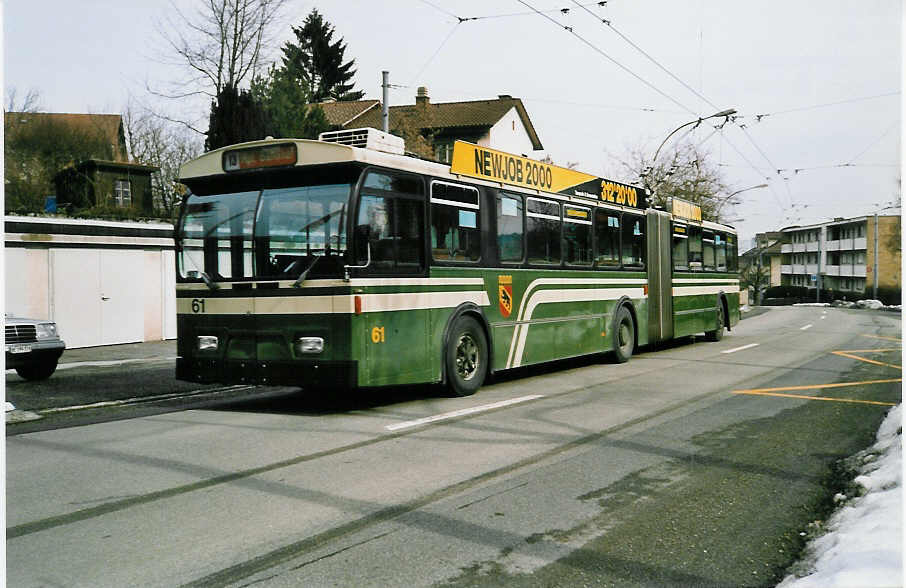 (029'736) - SVB Bern - Nr. 61 - FBW/Hess Gelenktrolleybus am 1. M�rz 1999 in Bern, B�mpliz