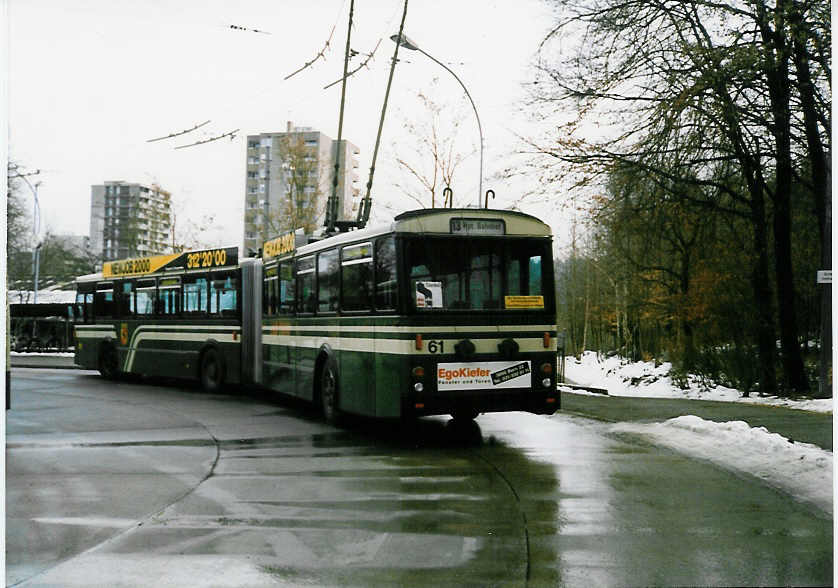 (029'737) - SVB Bern - Nr. 61 - FBW/Hess Gelenktrolleybus am 1. M�rz 1999 in Bern, B�mpliz