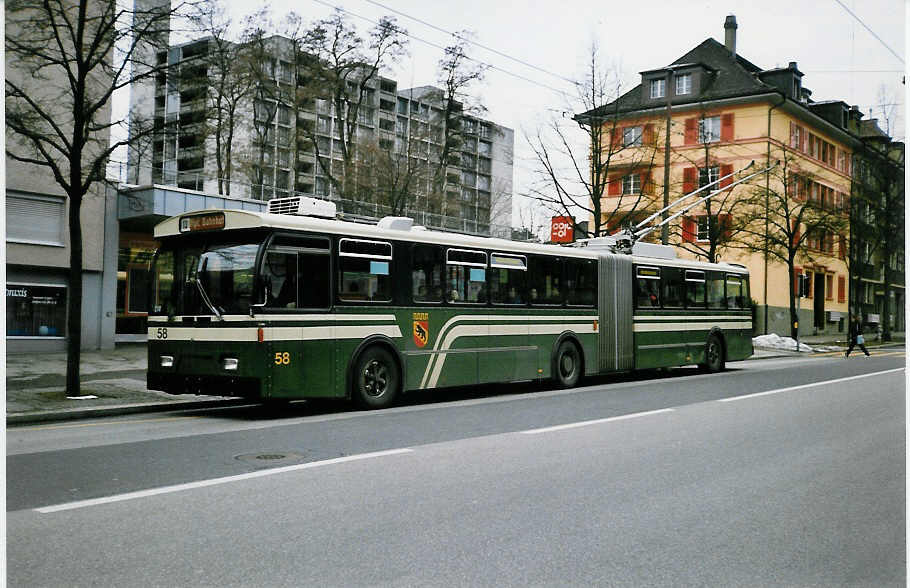 (029'827) - SVB Bern - Nr. 58 - FBW/Hess Gelenktrolleybus am 1. M�rz 1999 in Bern, Steigerhubel