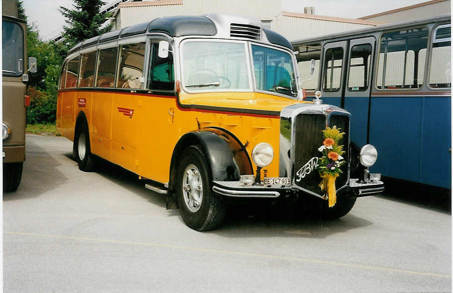 (032'335) - Gogniat, M�nchenbuchsee - BE 147'903 - FBW/FHS (ex Herzog, Muttenz; ex Kontiki, Wettingen Nr. 4; ex Nett, Bachs; ex P 23'179; ex P 2187) am 26. Juni 1999 in Hinwil, AMP