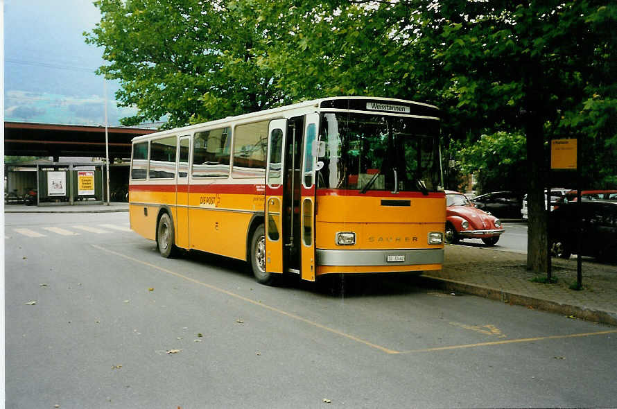 (032'632) - Schett, Sargans - SG 32'440 - Saurer/T�scher am 26. Juni 1999 beim Bahnhof Sargans (Saurer RH Prototyp)