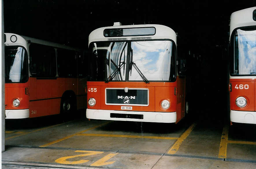 (033'602) - TL Lausanne - Nr. 455/VD 1538 - MAN am 7. Juli 1999 in Lausanne, D�p�t Borde