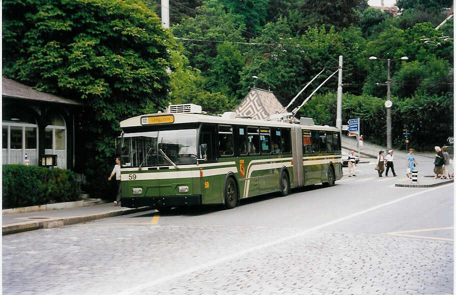 (034'115) - SVB Bern - Nr. 59 - FBW/Hess Gelenktrolleybus am 12. Juli 1999 in Bern, B�rengraben