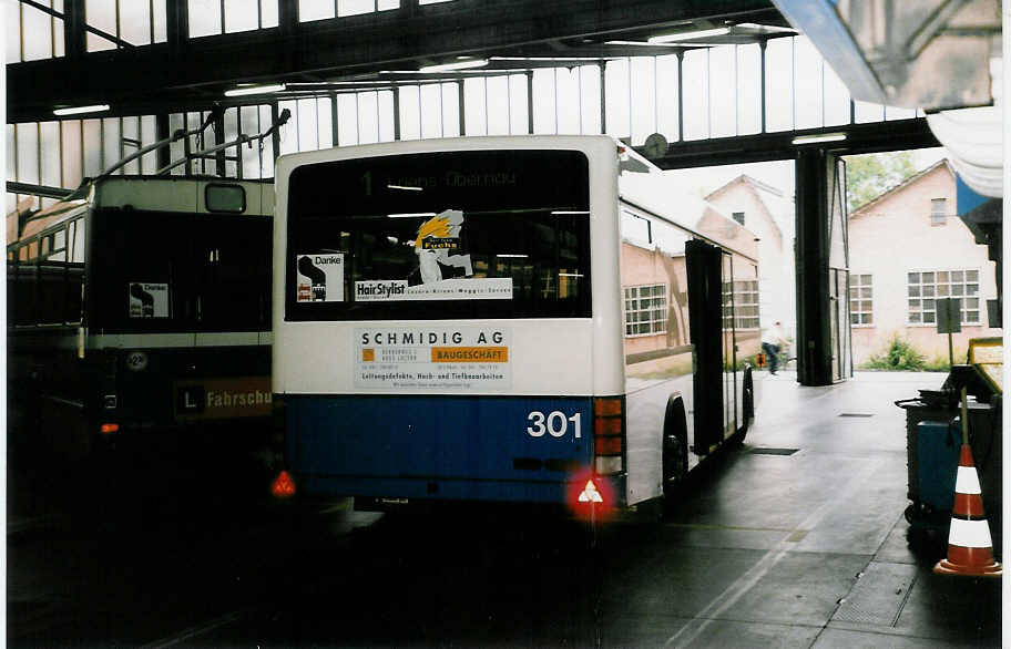 (035'611) - VBL Luzern - Nr. 301 - Lanz+Marti/Hess Personenanh�nger am 28. August 1999 in Luzern, Depot