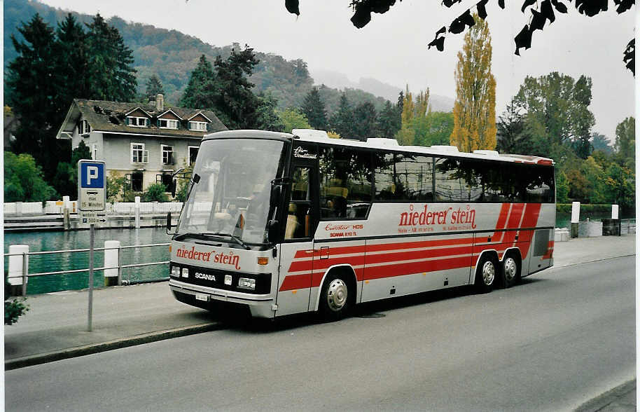 (037'314) - Niederer, Stein - SG 4494 - Scania/Auw�rter am 12. Oktober 1999 bei der Schiffl�ndte Thun