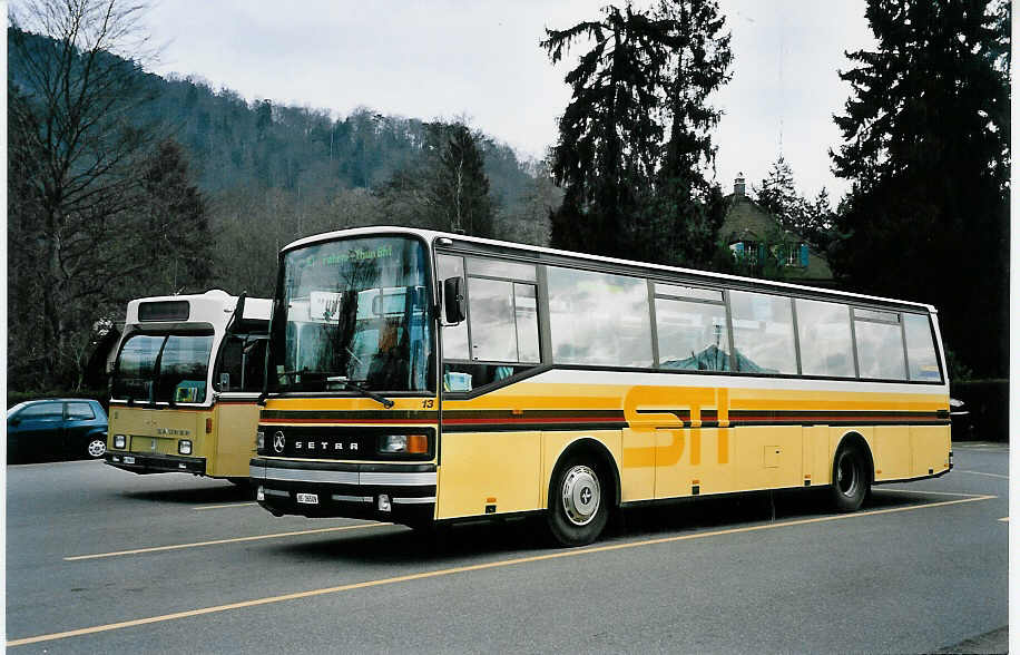 (044'710) - STI Thun - Nr. 13/BE 26'509 - Setra (ex AvH Heimenschwand Nr. 3; ex AGS Sigriswil Nr. 1) am 8. Februar 2001 bei der Schiffl�ndte Thun