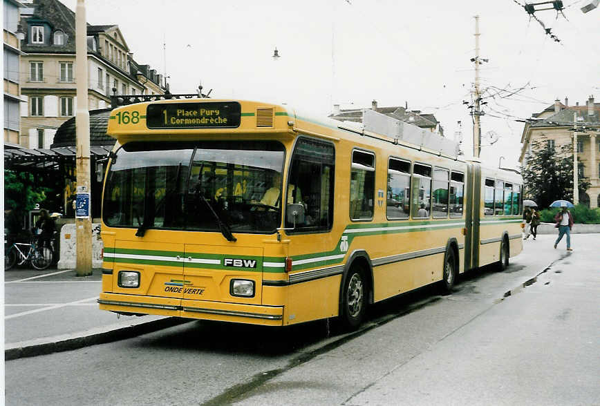 (047'314) - TN Neuch�tel - Nr. 168 - FBW/Hess Gelenktrolleybus am 16. Juni 2001 in Neuch�tel, Place Pury
