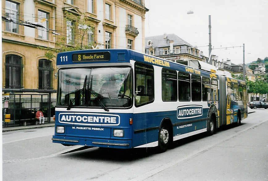 (047'317) - TN Neuch�tel - Nr. 111 - NAW/Hess Gelenktrolleybus am 16. Juni 2001 in Neuch�tel, Place Pury