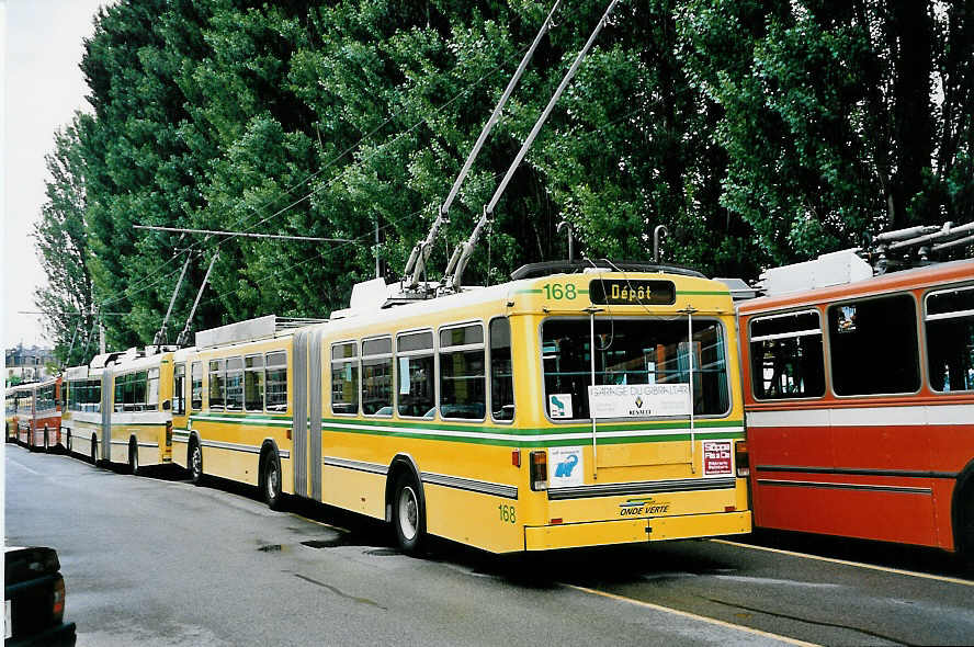 (048'806) - TN Neuch�tel - Nr. 168 - FBW/Hess Gelenktrolleybus am 6. August 2001 in Neuch�tel, D�p�t