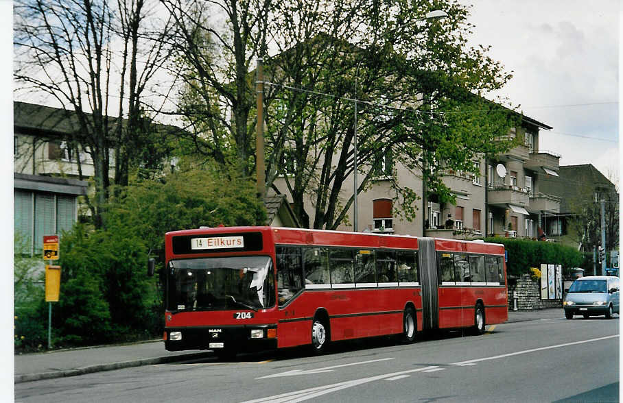 (052'920) - Bernmobil, Bern - Nr. 204/BE 500'204 - MAN am 15. April 2002 in Bern, Bethlehem S�ge