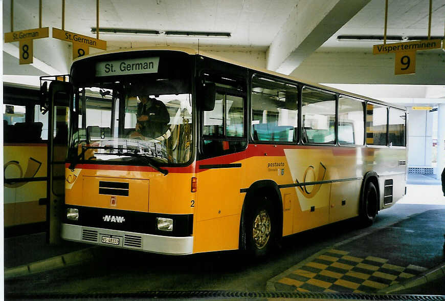 (053'025) - Autotour, Visp - Nr. 2/VS 48'333 - NAW/R&J (ex Lehner, B�rchen Nr. 2) am 18. April 2002 in Visp, Postautostation