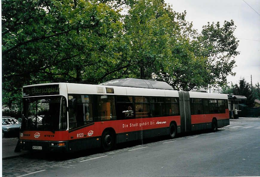 (056'627) - Wiener Linien - Nr. 8123/W 8123 LO - Gr�f/Steyr am 9. Oktober 2002 in Wien, Heiligenstadt