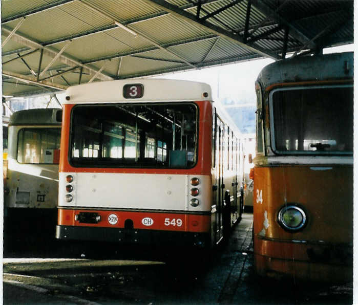 (058'237) - TPG Gen�ve (Favre) - Nr. 549 - FBW/Hess-Lauber (ex Nr. 259) am 1. Januar 2003 in Gen�ve, D�p�t