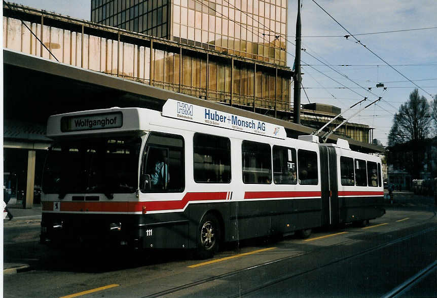 (059'334) - VBSG St. Gallen - Nr. 111 - Saurer/Hess Gelenktrolleybus am 29. M�rz 2003 beim Bahnhof St. Gallen