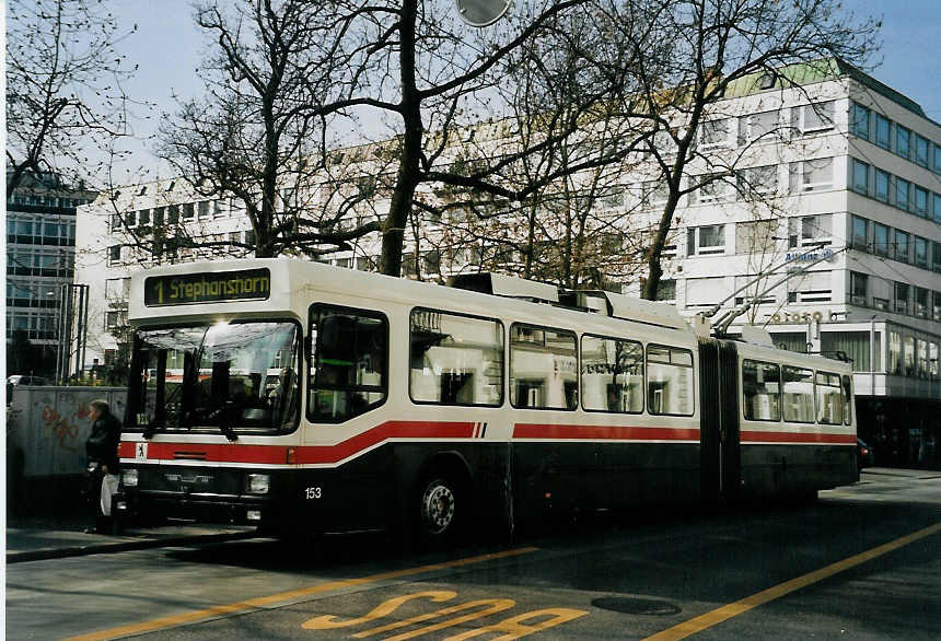 (059'336) - VBSG St. Gallen - Nr. 153 - NAW/Hess Gelenktrolleybus am 29. M�rz 2003 in St. Gallen, Poststrasse