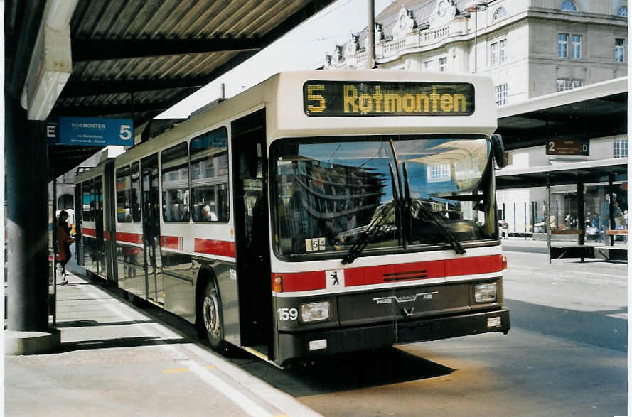 (059'418) - VBSG St. Gallen - Nr. 159 - NAW/Hess Gelenktrolleybus am 29. M�rz 2003 beim Bahnhof St. Gallen