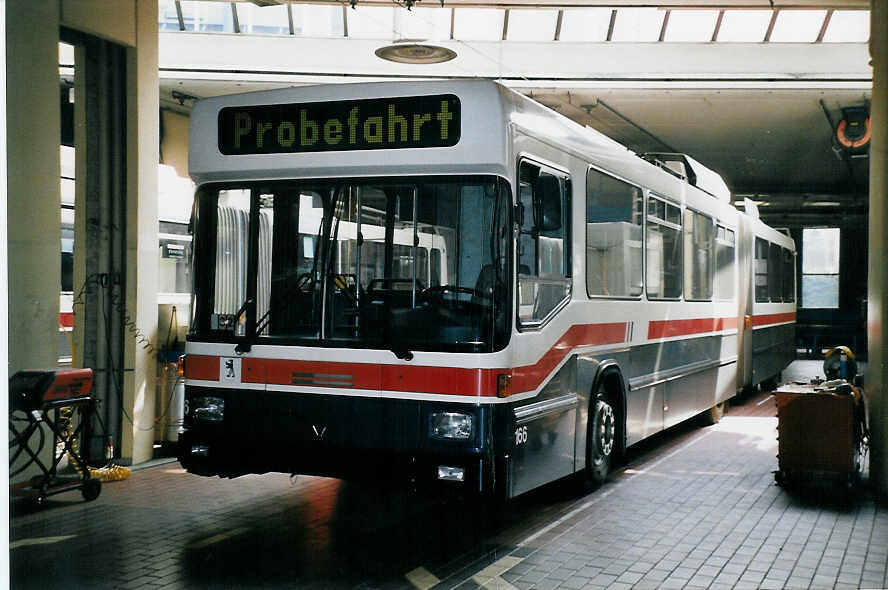 (059'508) - VBSG St. Gallen - Nr. 166 - NAW/Hess Gelenktrolleybus am 29. M�rz 2003 in St. Gallen, Depot