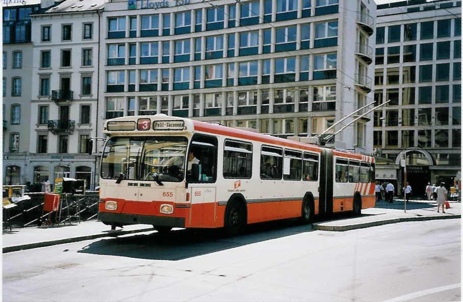 (062'518) - TPG Gen�ve - Nr. 655 - Saurer/Hess Gelenktrolleybus am 4. August 2003 in Gen�ve, Bel-Air