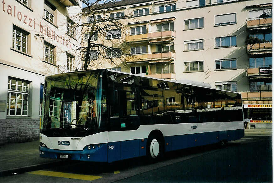 (065'525) - VBZ Z�rich - Nr. 248/ZH 726'248 - Neoplan am 16. Februar 2004 beim Bahnhof Z�rich-Oerlikon