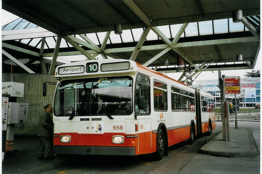 (066'209) - TPG Gen�ve - Nr. 658 - Saurer/Hess Gelenktrolleybus am 21. M�rz 2004 in Gen�ve, A�roport