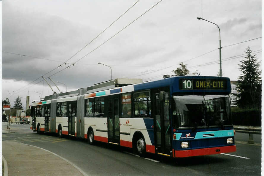 (066'221) - TPG Gen�ve - Nr. 721 - NAW/Hess Doppelgelenktrolleybus (ex Nr. 709) am 21. M�rz 2004 in Gen�ve, Pailly
