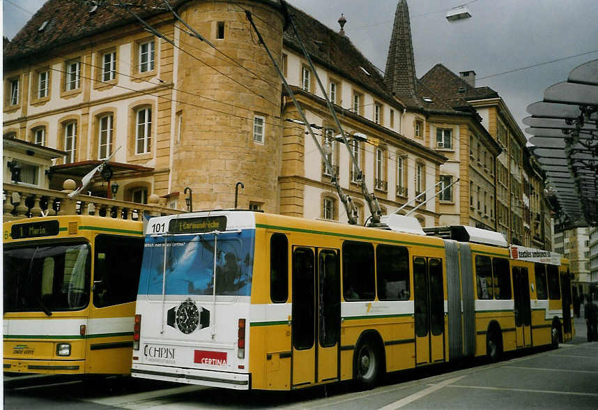 (067'712) - TN Neuch�tel - Nr. 101 - NAW/Hess Gelenktrolleybus am 22. Mai 2004 in Neuch�tel, Place Pury
