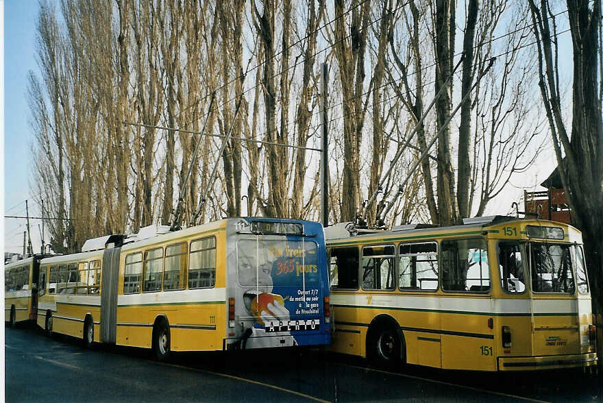 (073'530) - TN Neuch�tel - Nr. 111 - NAW/Hess Gelenktrolleybus am 1. Januar 2005 in Neuch�tel, D�p�t