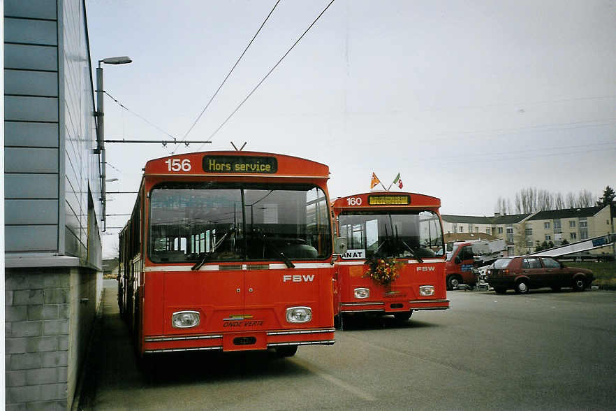 (074'209) - TN Neuch�tel - Nr. 156 - FBW/Hess Gelenktrolleybus (ex Nr. 56) am 16. Januar 2005 in Marin, D�p�t