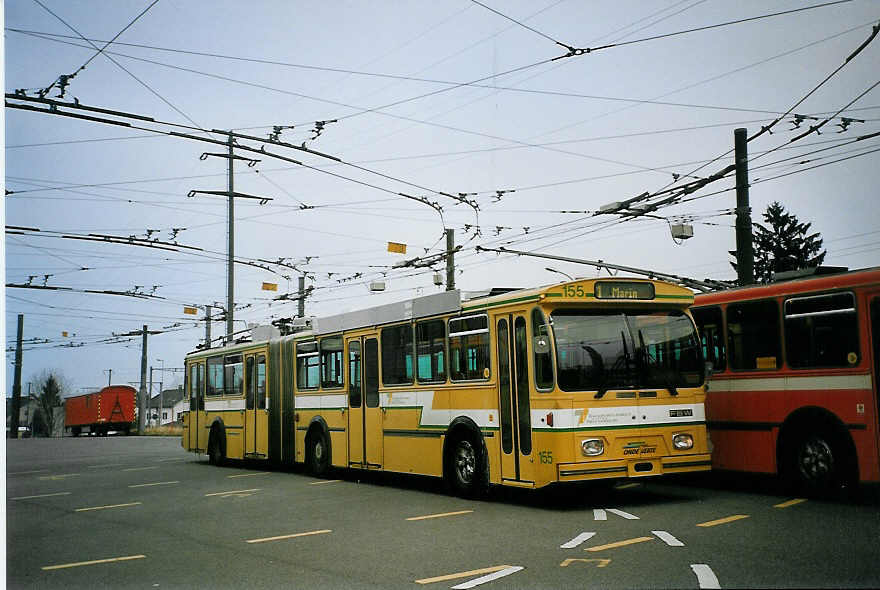 (074'221) - TN Neuch�tel - Nr. 155 - FBW/Hess Gelenktrolleybus (ex Nr. 55) am 16. Januar 2005 in Marin, D�p�t