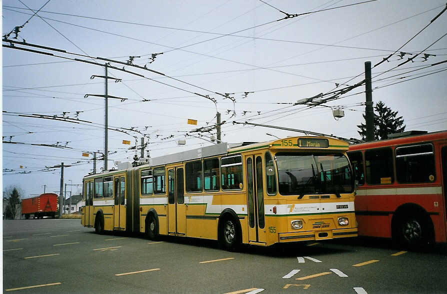 (074'223) - TN Neuch�tel - Nr. 155 - FBW/Hess Gelenktrolleybus (ex Nr. 55) am 16. Januar 2005 in Marin, D�p�t