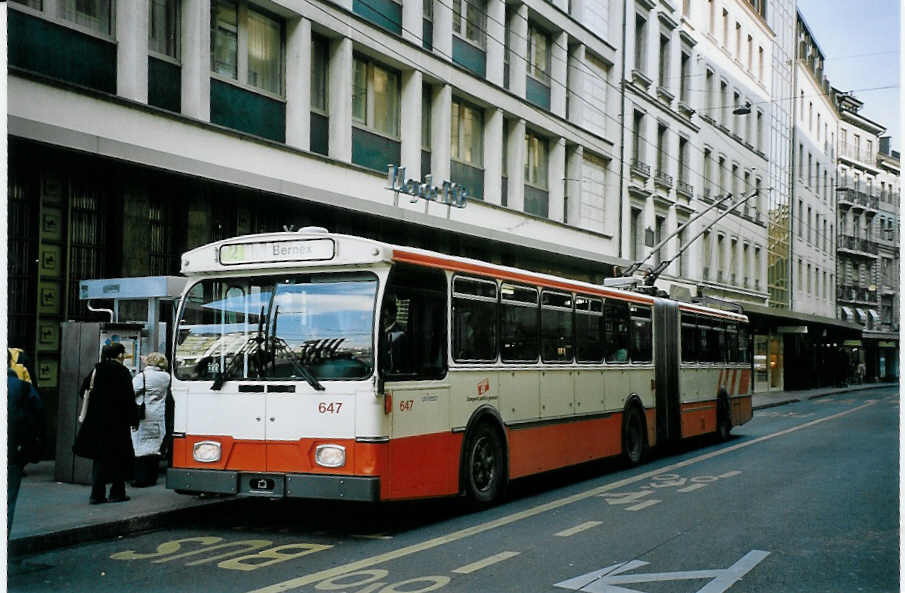 (074'933) - TPG Gen�ve - Nr. 647 - FBW/Hess Gelenktrolleybus am 24. Februar 2005 in Gen�ve, Bel-Air