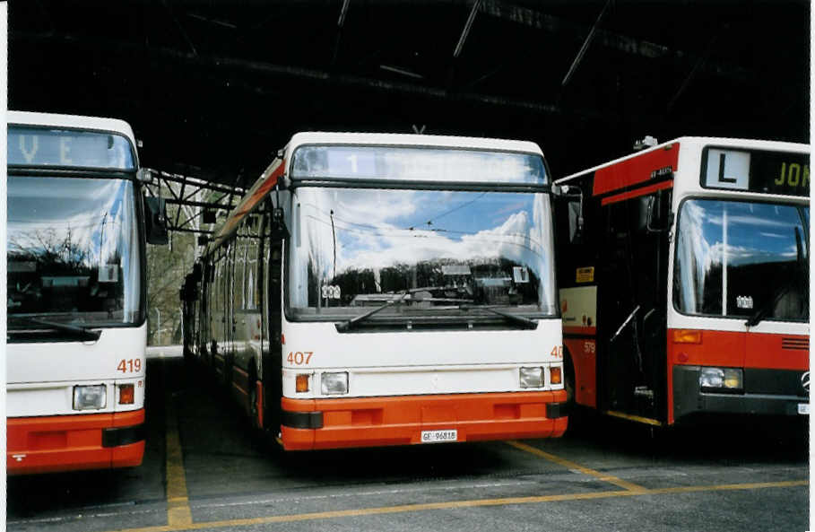 (075'533) - TPG Gen�ve - Nr. 407/GE 96'818 - Renault am 6. M�rz 2005 in Gen�ve, D�p�t