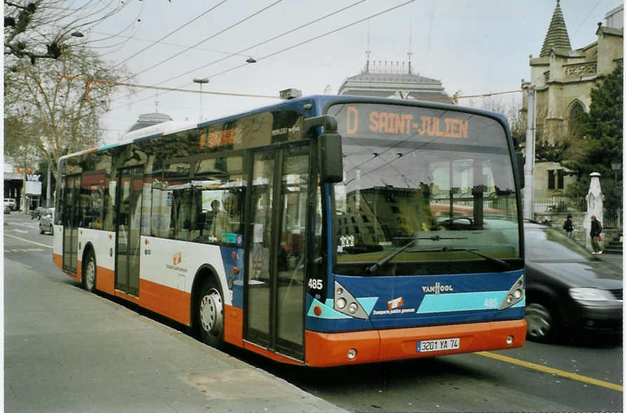 (083'429) - Aus Frankreich: TPG Gen�ve (France) - Nr. 485/3201 YA 74 - Van Hool am 6. M�rz 2006 in Gen�ve, 22-Cantons