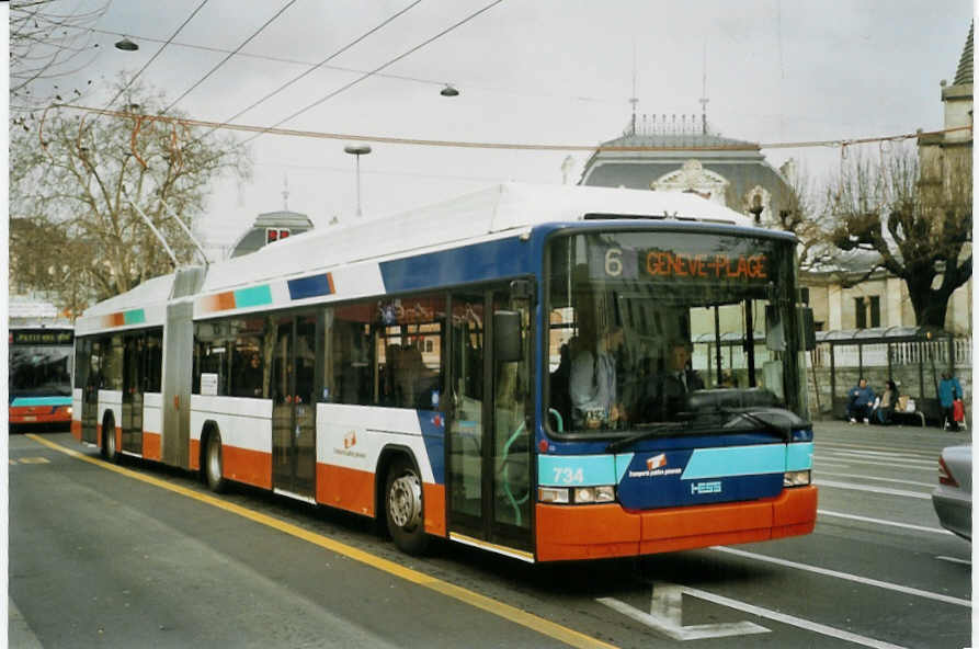 (083'502) - TPG Gen�ve - Nr. 734 - Hess/Hess Gelenktrolleybus am 6. M�rz 2006 in Gen�ve, 22-Cantons