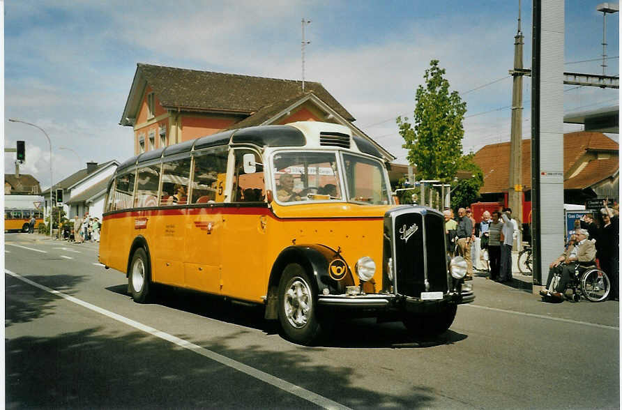 (085'011) - St�ckli, Zofingen - AG 56'370 - Saurer/FHS (ex Schumacher, Sisseln; ex M+79'517; ex P 23'156) am 13. Mai 2006 beim Bahnhof Aarberg