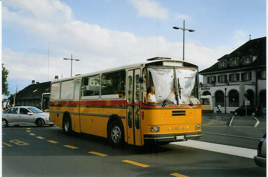 (088'906) - Segessenmann, Burgistein - BE 164'763 - Saurer/T�scher (ex P 24'229) am 9. August 2006 beim Bahnhof Thun