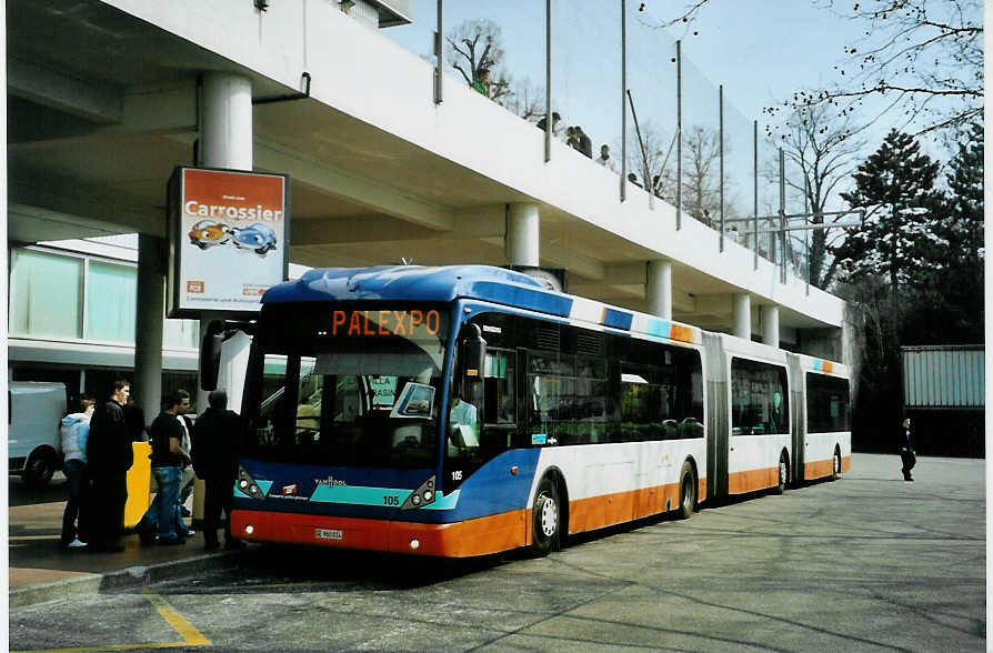 (092'625) - TPG Gen�ve - Nr. 105/GE 960'014 - Van Hool am 17. M�rz 2007 in Gen�ve, Palexpo