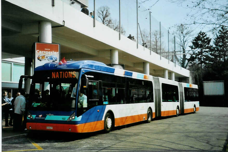 (092'631) - TPG Gen�ve - Nr. 102/GE 960'079 - Van Hool am 17. M�rz 2007 in Gen�ve, Palexpo