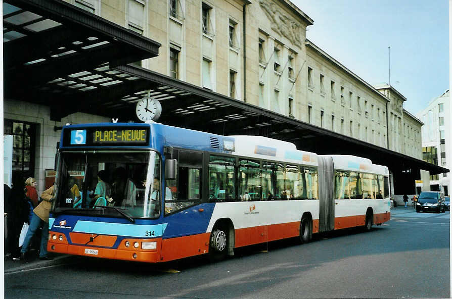 (092'922) - TPG Gen�ve - Nr. 314/GE 96'644 - Volvo am 17. M�rz 2007 beim Bahnhof Gen�ve