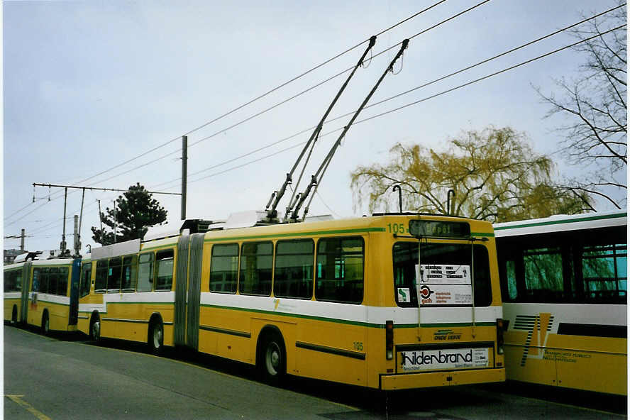 (093'326) - TN Neuch�tel - Nr. 105 - NAW/Hess Gelenktrolleybus am 25. M�rz 2007 in Neuch�tel, D�p�t