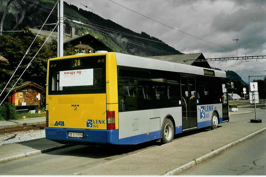 (095'520) - AFA Adelboden - Nr. 55/BE 611'055 - MAN/G�ppel am 23. Juni 2007 beim Bahnhof Lenk