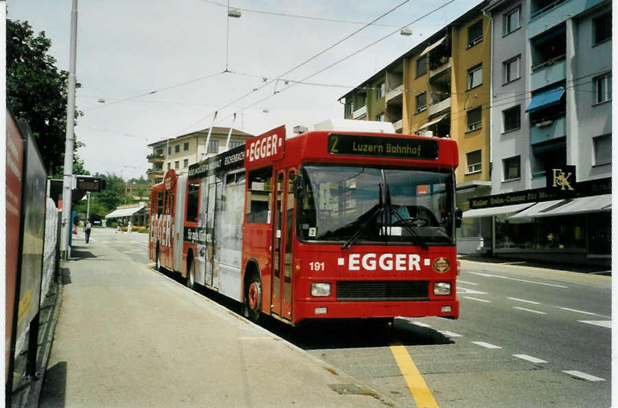 (096'725) - VBL Luzern - Nr. 191 - NAW/Hess Gelenktrolleybus am 23. Juli 2007 in Emmenbr�cke, Sprengi